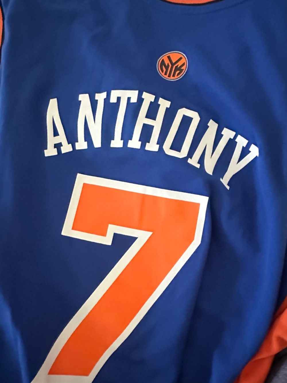NY Knicks adidas #7 Blue and Orange NBA Jersey Patch Detail. Never Worn - Picture 6 of 9